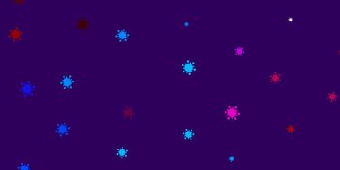 Açık mavi, virüs sembollü kırmızı vektör arkaplanı. Enfeksiyon formları ile soyut tarzda basit tasarım. Salgın bilgisine karşı basit tasarım.