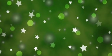 Çemberleri, yıldızları olan açık yeşil vektör arkaplanı.