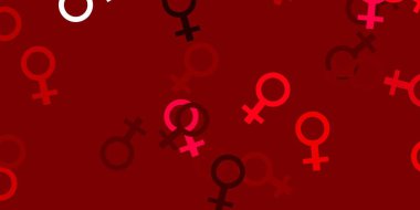 Feminizm elementleriyle açık pembe vektör deseni. Kadınların güç ve güç göstergelerini gösteren bir ilüzyon. Uluslararası Kadınlar Günü için Tasarım