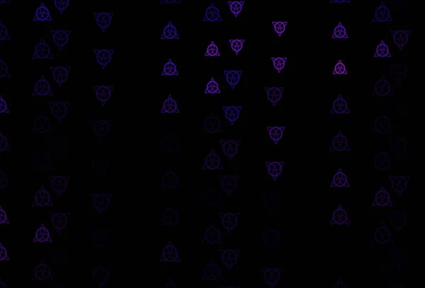 暗紫色矢量背景 带有神秘符号 色彩艳丽的老式插图与梯度炼金术的形状 你的神秘设计很简单 — 图库矢量图片