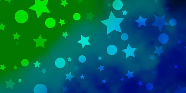 Hellblaues Grünes Vektorlayout Mit Kreisen Sternen — Stockvektor