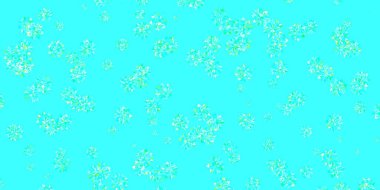 Açık mavi, yeşil vektör arkaplanı ve kostüm kar taneleri. Kar taneleriyle soyut renkli çizimler. Yeni yıl tasarımı için poster ve afiş.