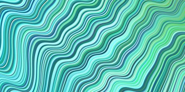 Açık mavi, eğri çizgileri olan yeşil vektör düzeni. Değişken çizgileri olan renkli soyut çizimler. Cep telefonu ekranları için şablon.