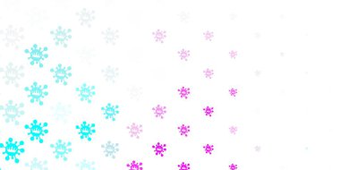 Açık pembe, mavi vektör arkaplan ve virüs sembolleri. Dekoratif tarzında renkli işaretleri olan akıllı illüstrasyon. Salgın bilgisine karşı basit tasarım.