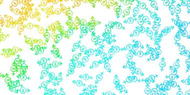 Açık mavi, kadın hakları sembollü sarı vektör dokusu. Değişken feminizm şekilli renkli bir illüstrasyon. Web siteniz için basit tasarım.