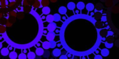 Koyu mor, koronavirüs elementli pembe vektör deseni. Enfeksiyon formları ile soyut tarzda basit tasarım. Sağlık korunması için duvar kağıdı.