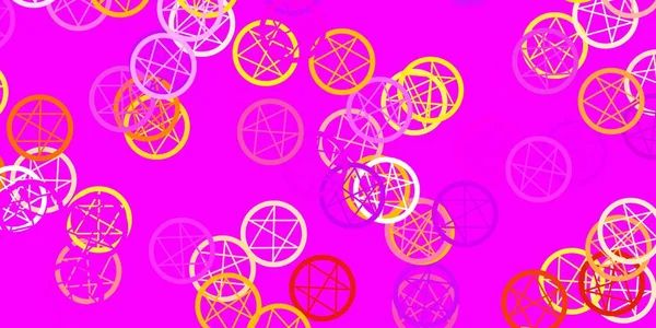 Lichtroze Gele Vectorachtergrond Met Occulte Symbolen Kleurrijke Mystieke Symbolen Met — Stockvector