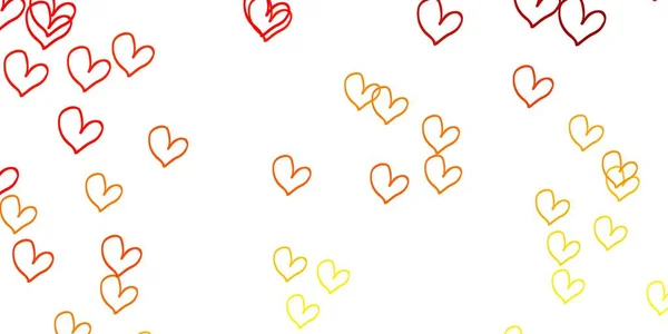 Fondo Vectorial Naranja Claro Con Corazones Brillantes Ilustración Decorativa Brillante — Vector de stock