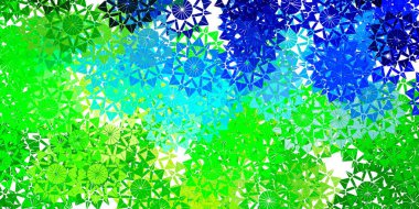 Açık mavi, parlak kar taneli yeşil vektör dokusu. Kar elementlerinin Xmas tarzında rengarenk çizimi. Yeni yıl web siteleri deseni.