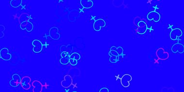 Açık pembe, kadın sembollü mavi vektör arkaplan. Kadın gücünün resmedildiği soyut bir çizim. Web siteniz için basit tasarım.