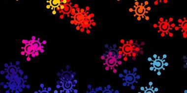 Grip belirtileriyle birlikte koyu renk vektör şablonu. Değişik tıbbi şekillere sahip renkli soyut çizimler. Salgın bilgisine karşı basit tasarım.