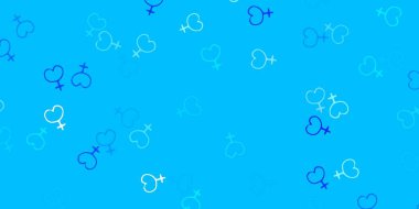 Kadın güç sembollü hafif Mavili vektör arkaplanı. Değişken feminizm şekilli renkli bir illüstrasyon. Duvar kağıtları için zarif tasarım.