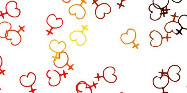 Açık Kırmızı, feminizm unsurlu sarı vektör deseni. Kadınların güç ve güç göstergelerini gösteren bir ilüzyon. Uluslararası Kadınlar Günü için arkaplan