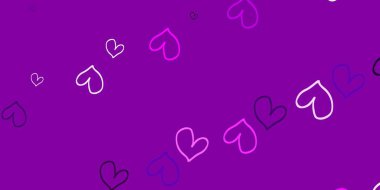 Güzel kalpleri olan açık pembe vektör dokusu. Kalpler soyut arkaplanda bulanık ve rengarenk. Karnaval için şablon, festival için romantik broşürler.