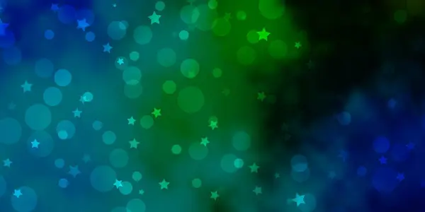 Azul Claro Patrón Vectorial Verde Con Círculos Estrellas — Archivo Imágenes Vectoriales