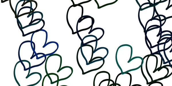 Světle Modrá Zelená Vektorová Kulisa Sladkými Srdci Třpytivé Abstraktní Ilustrace — Stockový vektor