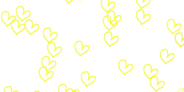 Fondo Vector Amarillo Claro Con Corazones Brillantes Diseño Decorativo Borroso — Vector de stock