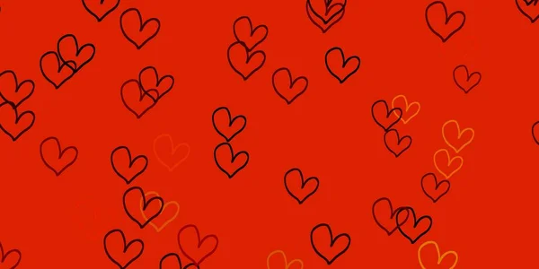 Rojo Claro Textura Vectorial Amarillo Con Corazones Encantadores Hermosa Ilustración — Archivo Imágenes Vectoriales