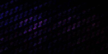 Üzerinde kadın güç sembolleri olan koyu mor vektör arkaplan. Modern stilde eğilim gösteren renkli feminizm sembolleri. Uluslararası Kadınlar Günü için arkaplan