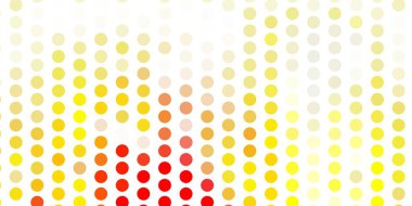 Açık turuncu arkaplan ve noktalar. Parlak renkli ve soyut küreler içeren bir resim. Broşürler, broşürler için desen.