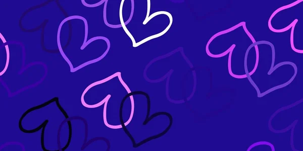 Hellviolettes Vektormuster Mit Bunten Herzen Schöne Farbige Illustration Mit Herzen — Stockvektor