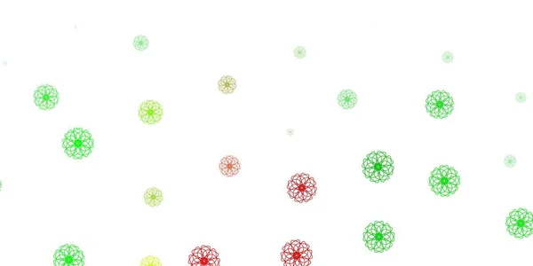 Fond Vert Clair Vecteur Rouge Doodle Avec Fleurs Illustration Abstraite — Image vectorielle