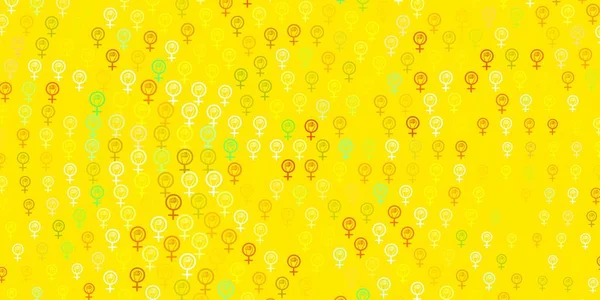 Verde Claro Fondo Vector Amarillo Con Símbolos Mujer Ilustración Con — Archivo Imágenes Vectoriales