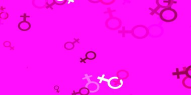 Üzerinde kadın güç sembolleri olan açık pembe vektör arkaplanı. Değişken feminizm şekilli renkli bir illüstrasyon. Uygulama tasarımınız için temel.