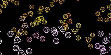 Esrarengiz işaretli koyu pembe, sarı vektör şablonu. Renkli mistik semboller. Antik tarzda bir eğilim var. Doğaüstü tasvirler için basit tasarım.