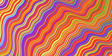 Bükülmüş çizgileri olan ışık çok renkli vektör arkaplanı. Soyut ve gradyan biçiminde geometrik çizim. Tasarımınız için renkli dalga deseni.