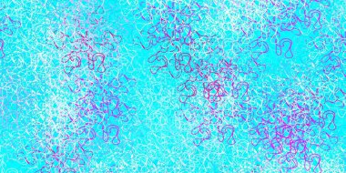 Açık mavi, eğri çizgileri olan kırmızı vektör arkaplan. Rengarenk çizgileri ve şekilleri olan parlak bir örnek. Reklamlar ve reklamlar için desen.