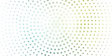 Açık mavi, neon yıldızlı yeşil vektör şablonu. Küçük ve büyük yıldızlı parlak renkli bir illüstrasyon. Hediyeleri paketlemek için desen.