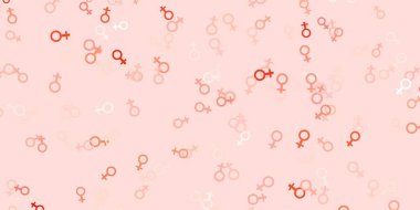 Feminizm elementleriyle açık kırmızı vektör deseni. Değişken feminizm şekilli renkli bir illüstrasyon. Kadınların gücünü göstermek için en iyi tasarım..