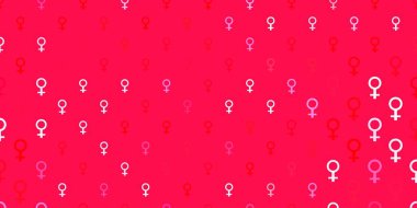 Açık kırmızı vektör şablonu ve iş kadını işaretleri. Modern stilde eğilim gösteren renkli feminizm sembolleri. Uluslararası Kadınlar Günü için Tasarım.