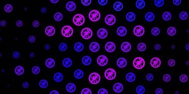 Koyu mor, koronavirüs elementli pembe vektör deseni. Basit ve soyut bir şekilde renkli hastalık sembolleri. Salgın bilgisine karşı basit tasarım.