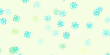 Açık mavi, çiçekli yeşil vektör karalama deseni. Sıradan çiçekli basit renkli bir illüstrasyon. Paketleme için akıllı tasarım, duvar kağıtları.