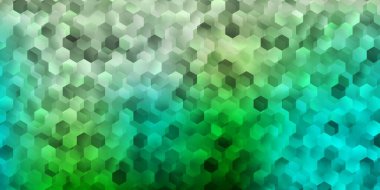 Açık mavi, sarı vektör dokusu ve renkli altıgenler. Bulanık gradyan yüzeyinde renkli altıgenli resim. İniş sayfaları için tasarım.