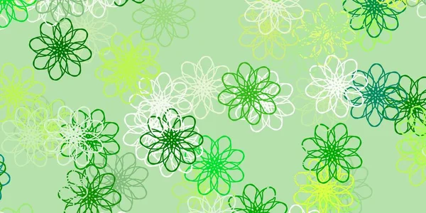 Modèle Gribouillage Vectoriel Vert Clair Jaune Avec Des Fleurs Illustration — Image vectorielle