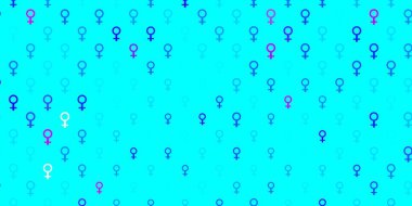 Açık Pembe, iş kadını işaretli mavi vektör şablonu. Kadın hakları aktivizmiyle soyut tarzda basit bir tasarım. Uluslararası Kadınlar Günü için arkaplan.