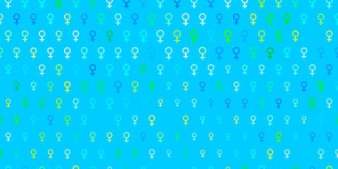 Açık mavi, kadın sembollü yeşil vektör arkaplan. Kadın gücünün resmedildiği soyut bir çizim. Web siteniz için basit tasarım.