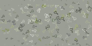 Kadın sembollü açık gri vektör arka planı. Modern stilde eğilim gösteren renkli feminizm sembolleri. Duvar kağıtları için zarif tasarım.