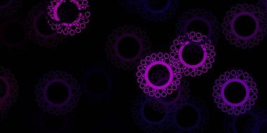 Koronavirüs elementli koyu pembe vektör deseni. Değişik tıbbi şekillere sahip renkli soyut çizimler. Salgın bilgisine karşı basit tasarım.