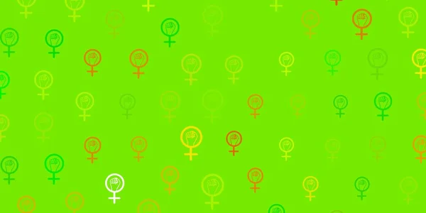Hellgrüne Gelbe Vektorstruktur Mit Frauenrechtssymbolen Illustration Mit Zeichen Weiblicher Stärke — Stockvektor