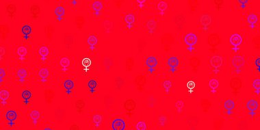 Açık mavi, kırmızı vektör şablonu ve iş kadını işaretleri. Değişken feminizm şekilli renkli bir illüstrasyon. Duvar kağıtları için zarif tasarım.