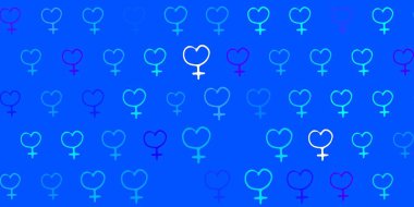 Açık Pembe, kadınların güç sembollü mavi vektör arkaplanı. Modern stilde eğilim gösteren renkli feminizm sembolleri. Web siteniz için basit tasarım.