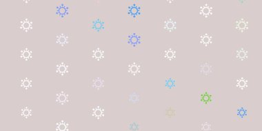 Açık mavi, koronavirüs elementli kırmızı vektör deseni. Basit ve soyut bir şekilde renkli hastalık sembolleri. Biyolojik tehlike uyarısı için tasarım.