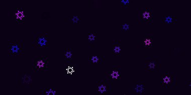 Açık mor, koronavirüs elementli pembe vektör deseni. Enfeksiyon formları ile soyut tarzda basit tasarım. Tehlike ateşine karşı basit çizim.