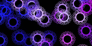 Koyu pembe, mavi vektör arkaplanlı, covid-19 sembollü. Enfeksiyon formları ile soyut tarzda basit tasarım. Salgın bilgisine karşı basit tasarım.