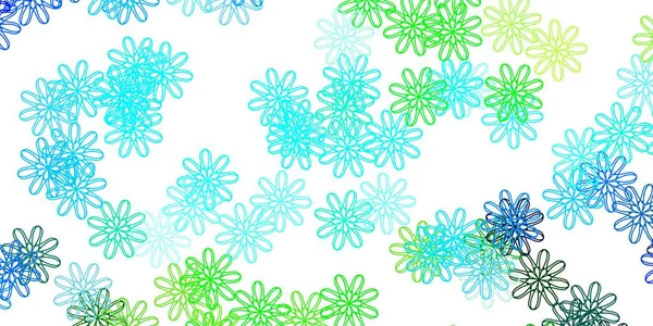 Azul Claro Padrão Doodle Vetor Verde Com Flores Ilustração Colorida —  Vetores de Stock