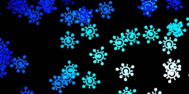 Covid-19 sembollü koyu mavi vektör arkaplan. Enfeksiyon formları ile soyut tarzda basit tasarım. Karantina olayları için en iyi tasarım.